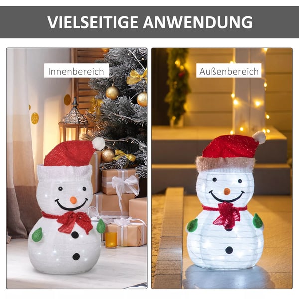 Juledekoration Snemand med LED-lys Model Have/Gårdddekoration foldbar vejrbestandig Polyester Grøn+Rød+Hvid Ø30 x 51 cm