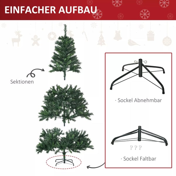 HOMCOM Kunstigt Juletræ 180 cm med 745 grene, 200 LED lys og julekugler - Grøn