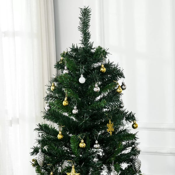 HOMCOM Kunstigt Juletræ 180 cm med 745 grene, 200 LED lys og julekugler - Grøn