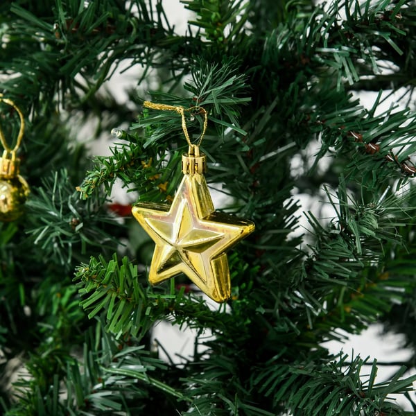 HOMCOM Kunstigt Juletræ 180 cm med 745 grene, 200 LED lys og julekugler - Grøn