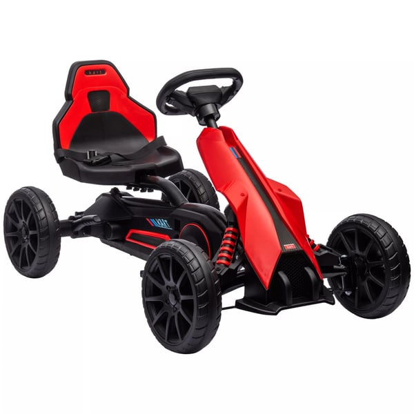 HOMCOM Gokart til børn, rød pedalbil med justerbart sæde og håndbremse, legetøjskøretøj til børn fra 3-8 år, lavet af plast og metal, 100x58x58.5 cm