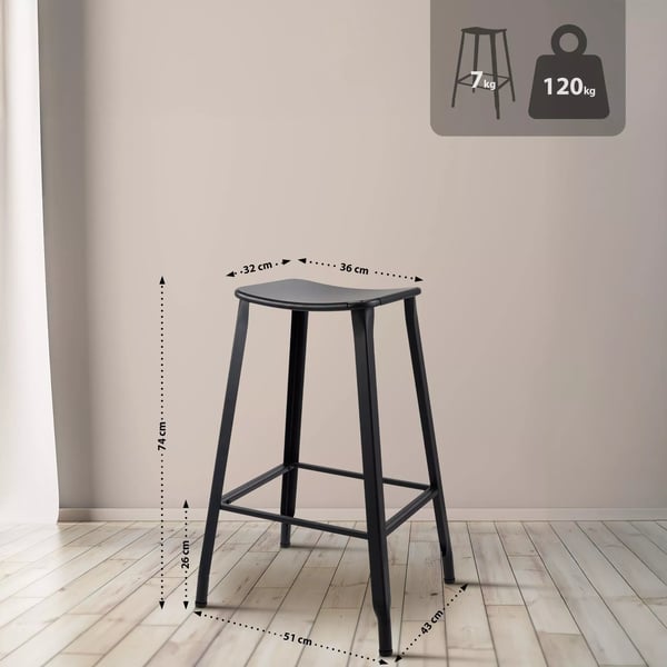 Peony Barstol i Industriel Stil - Mat Sort Metal