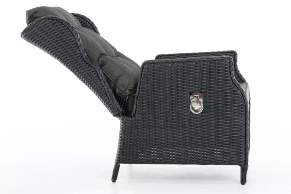Breno Justerbar Lænestol med Fodskammel - Sort Polyrattan, Aluminiumsstel, 10 cm Hynder