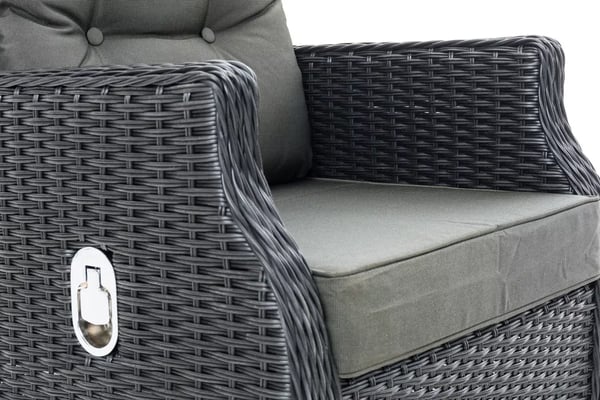Breno Justerbar Lænestol med Fodskammel - Sort Polyrattan, Aluminiumsstel, 10 cm Hynder
