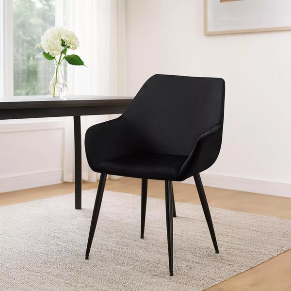 Sæt med 2 Luena fløjlsspisebordsstole - Sorte matte metalben