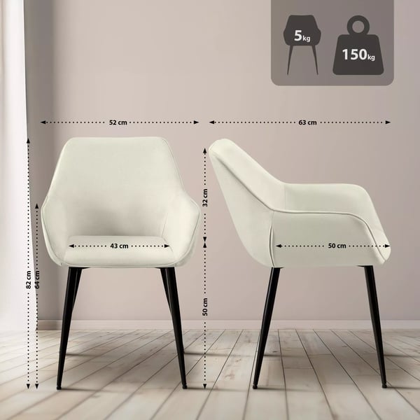 Luena stofspisebordsstol, creme, matsort metalstel