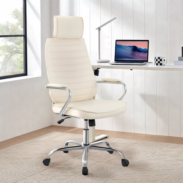 Rako Ergonomisk Kontorstol i Cremefarvet Kunstlæder med Krom-Look Metalbase