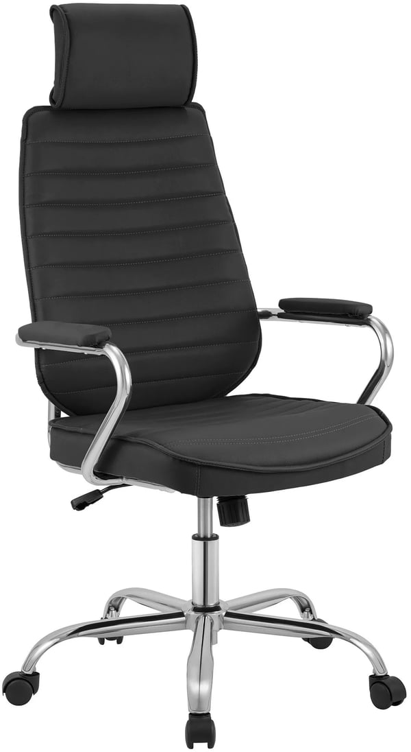 Rako Ergonomisk Kontorstol, Sort Kunstlæder, Krom-look Metalbase