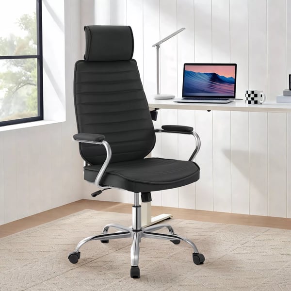 Rako Ergonomisk Kontorstol, Sort Kunstlæder, Krom-look Metalbase