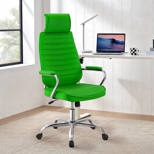 Rako Grøn Kontorstol - Ergonomisk Kunstlæder med Krom-look Metalbase