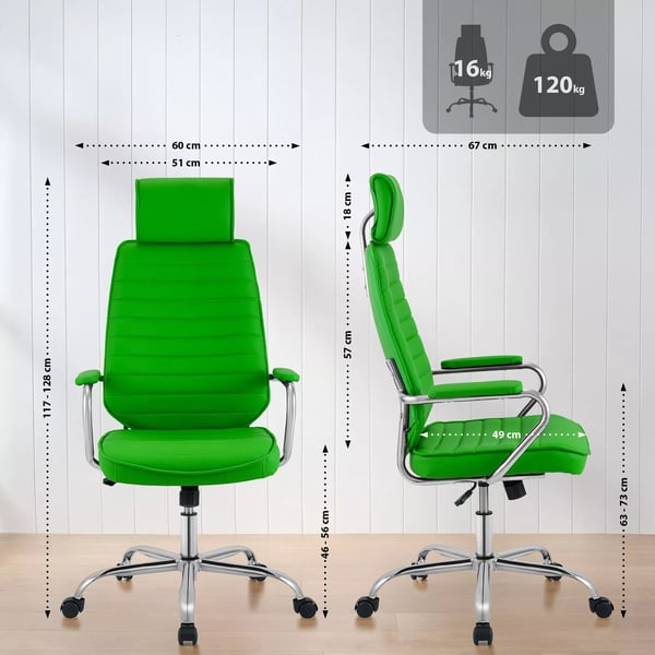 Rako Grøn Kontorstol - Ergonomisk Kunstlæder med Krom-look Metalbase