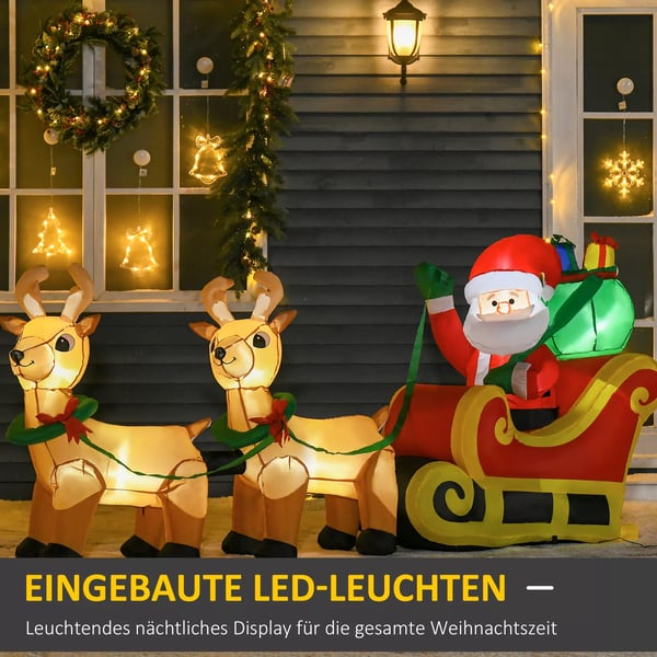 Uppblåsbar jultomte med renar, 6 LED-lampor, 240 cm. Väderbeständig juldekoration. Självuppblåsande juldekoration för inomhus- och utomhusbruk.