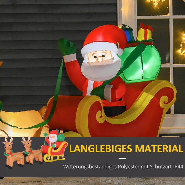 Uppblåsbar jultomte med renar, 6 LED-lampor, 240 cm. Väderbeständig juldekoration. Självuppblåsande juldekoration för inomhus- och utomhusbruk.