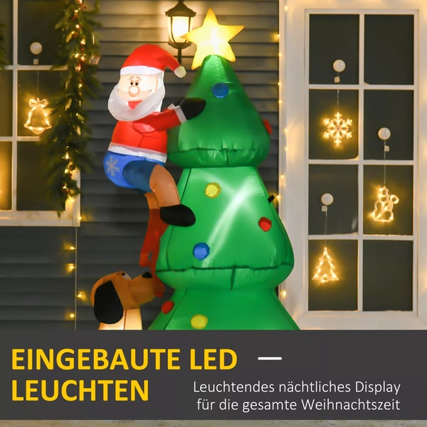 Oppustelig Juletræ med Julemand og Hund, Grøn, Polyester, 180 cm Højde, LED Lys
