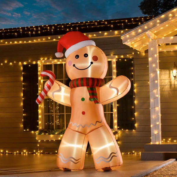 Uppblåsbar Pepparkaksgubbe 2.4m med LED, Väderbeständig Polyester, Gul