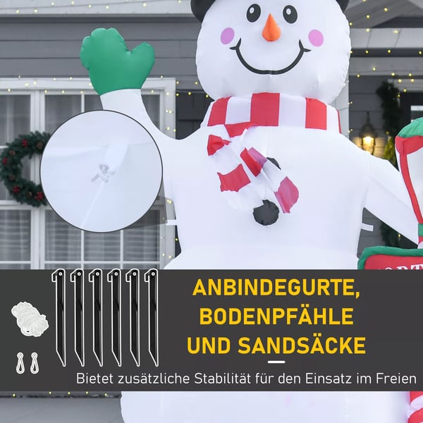 Oppustelig Julepynt, 2,4 m Snemand med LED-belysning, Havedekoration, Selvoppustelig julebelysning til indendørs og udendørs brug