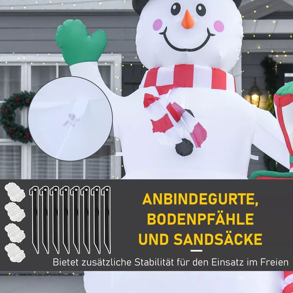 Oppustelig Julepynt, 2,4 m Snemand med LED-belysning, Havedekoration, Selvoppustelig julebelysning til indendørs og udendørs brug