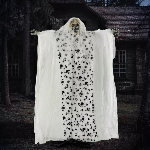 175cm Halloween Dekoration Hängande Spökbrud Skelett Skalle med glödande ögon, specialeffekter och ljudfunktion i naturlig storlek