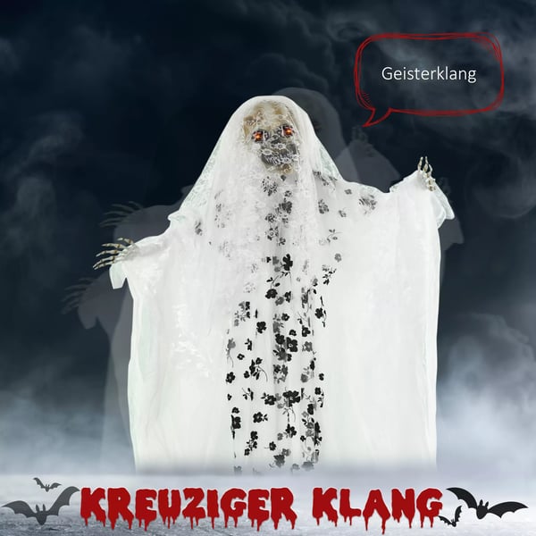175cm Halloween Dekoration Hängande Spökbrud Skelett Skalle med glödande ögon, specialeffekter och ljudfunktion i naturlig storlek