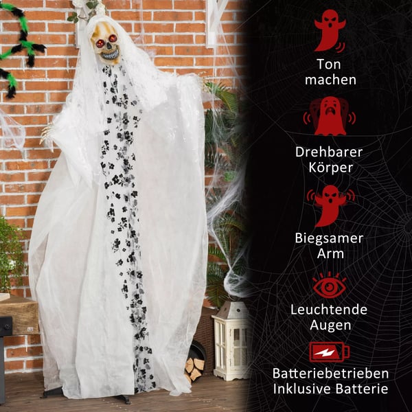 175cm Halloween Dekoration Hängande Spökbrud Skelett Skalle med glödande ögon, specialeffekter och ljudfunktion i naturlig storlek