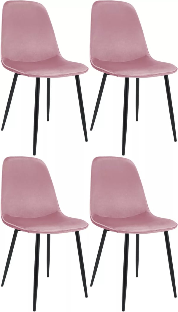 Sæt med 4 Maryam fløjlsspisebordsstole - Pink med matsorte metalben