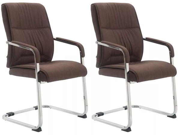 Set med 2 Anubis tyg cantilever stolar - brun, kromfärgad metallram, XL lastkapacitet Set med 2 Anubis tyg cantilever stolar - brun, kromfärgad metallram, XL lastkapacitet