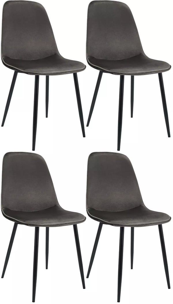 Set med 4 Maryam matstolar i sammet, antracit, matt svart metallställ