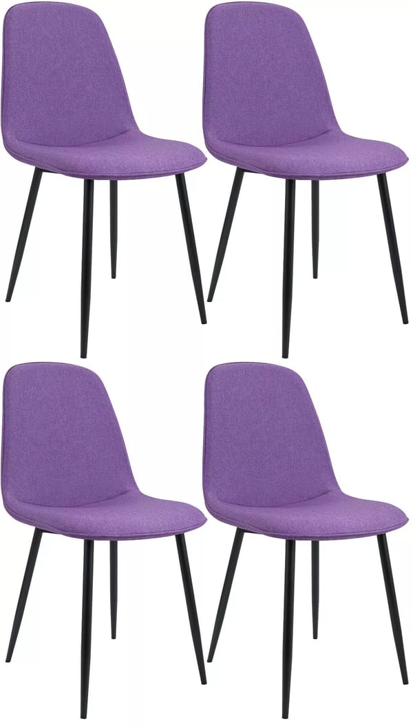 Set med 4 Maryam matstolar i tyg, lila klädsel med mattsvarta metallben