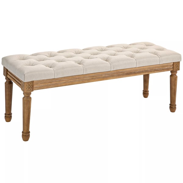 HOMCOM Stoppad Bänk med Linnelook, Cremvit, 120x41x48 cm HOMCOM Stoppad Bänk med Linnelook, Cremvit, 120x41x48 cm