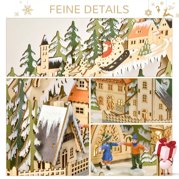 Adventskalender med 24 Lådor, Juldekor med LED Naturträ 45x13x43 cm