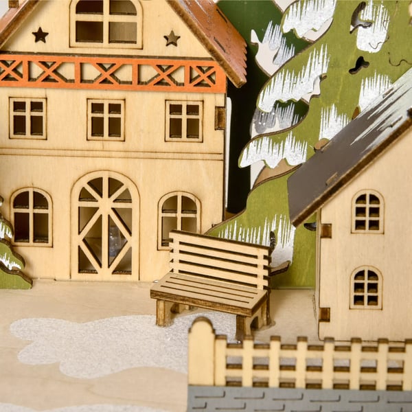 Adventskalender med 24 Lådor, Juldekor med LED Naturträ 45x13x43 cm