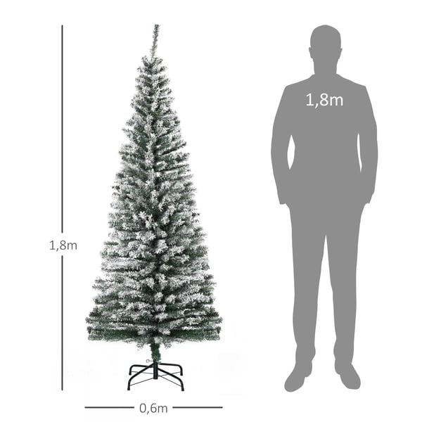Konstgjord julgran 180 cm pennkåda gran med snö, 492 grenar för inomhusbruk