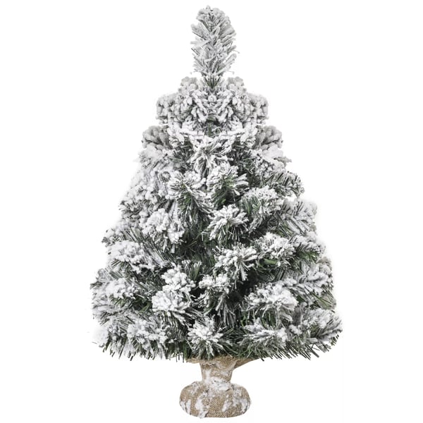 HOMCOM Konstgjord Julgran 60 cm med snöeffekt, 67 grenar, cementfot, grön/vit