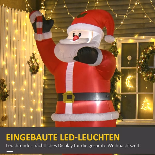 Oppustelig juledekoration, 2,4 m julemand med LED-belysning, sukkerstang