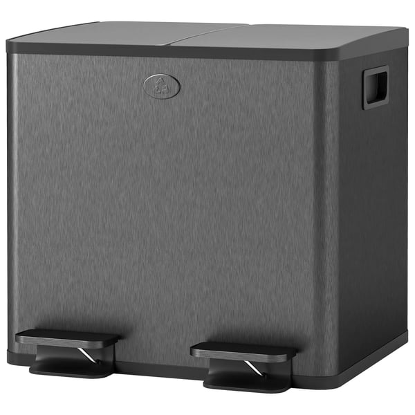HOMCOM Dubbel Pedal papperskorg, 2x15L, Rostfritt stål/Plast, Svart - Luktneutraliserande och lätt att rengöra