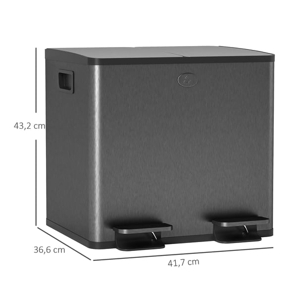 HOMCOM Dobbelt skraldespand 2x15L, med pedal, rustfrit stål/plast, sort
