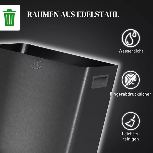 HOMCOM Dobbelt skraldespand 2x15L, med pedal, rustfrit stål/plast, sort