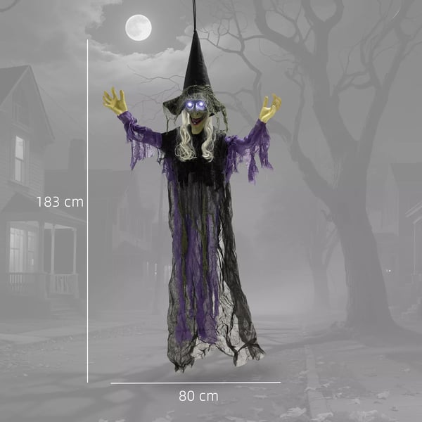 183cm Halloween-koriste Riippuva Halloween-noita LED-valoilla, äänitoiminnolla, säädettävät käsivarret ja suu