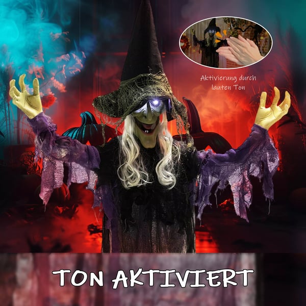183cm Halloween-koriste Riippuva Halloween-noita LED-valoilla, äänitoiminnolla, säädettävät käsivarret ja suu
