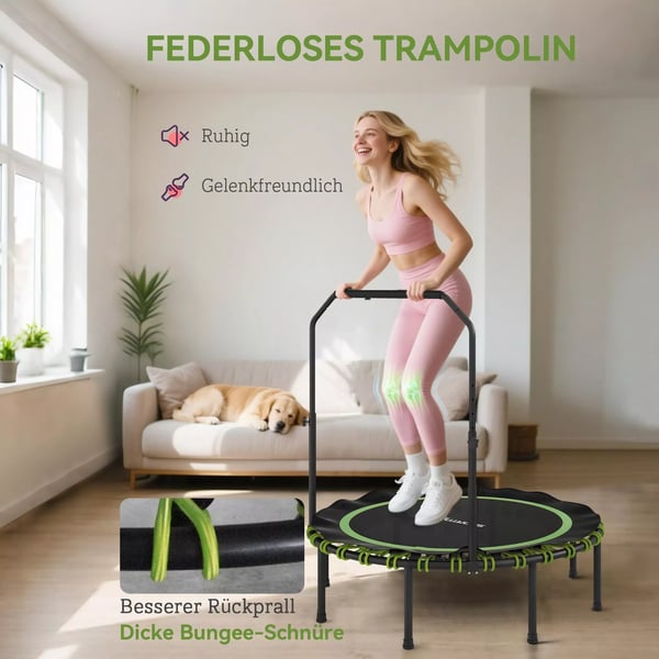 Fitness Trampolin m. justerbart håndtag, stål/plastik, grøn, Ø122cm