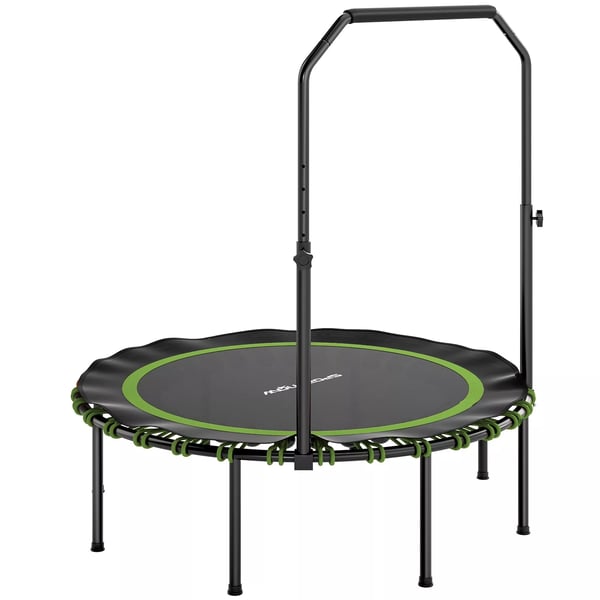 SPORTNOW Fitness Trampolin med Justerbart Håndtag - Stål & Grøn, Indendørs/Udendørs Brug – Sikker og Sammenklappelig til Hjemmetræning