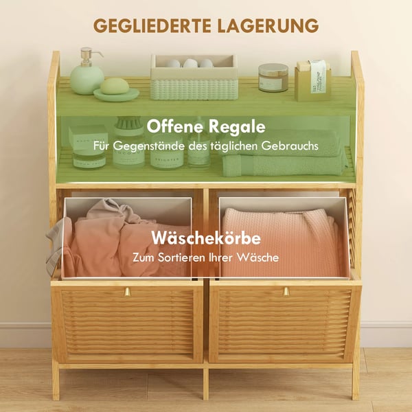 HOMCOM Vasketøjshylde med 2 kurve - Bambus/Polyester, Natur, 82x33x88cm