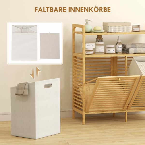 HOMCOM Vasketøjshylde med 2 kurve - Bambus/Polyester, Natur, 82x33x88cm