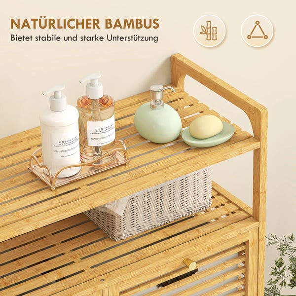 HOMCOM Vasketøjshylde med 2 kurve - Bambus/Polyester, Natur, 82x33x88cm