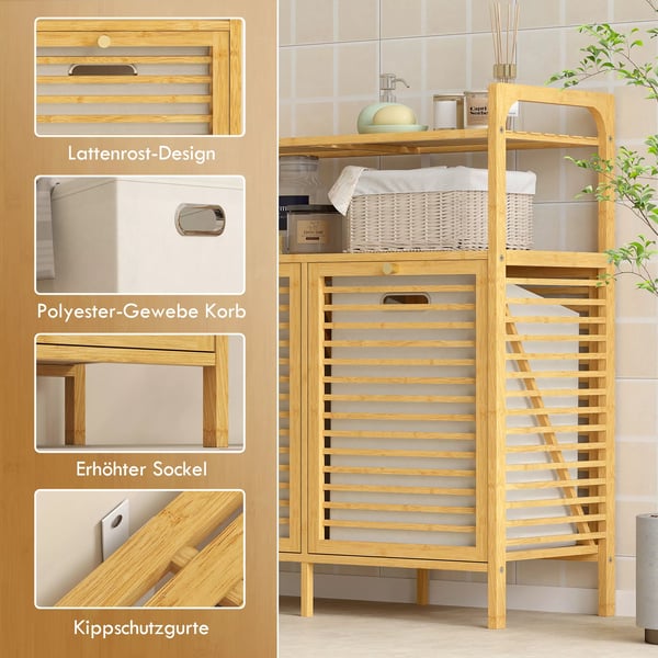 HOMCOM Vasketøjshylde med 2 kurve - Bambus/Polyester, Natur, 82x33x88cm