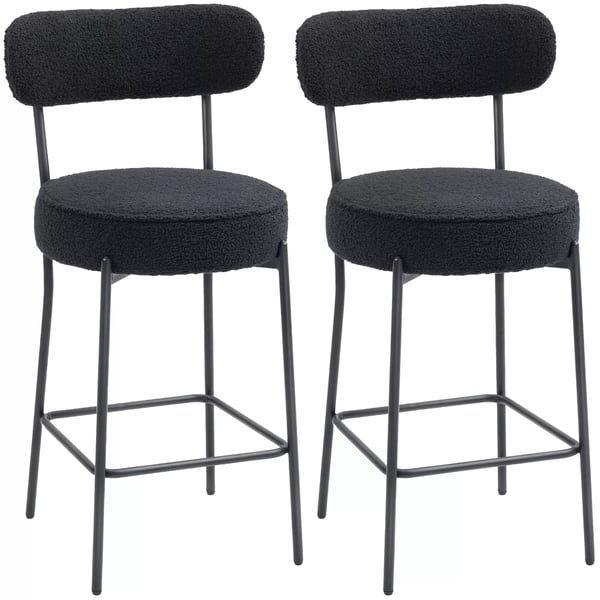 HOMCOM 2-pack barstolar med stoppad sits, fotstöd, fleecetyg, stålram, svart