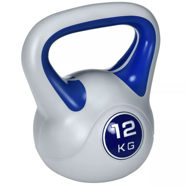 SPORTNOW Kettlebell 12 KG - Golvvänlig styrketräning för hemmet, blå plast/sand