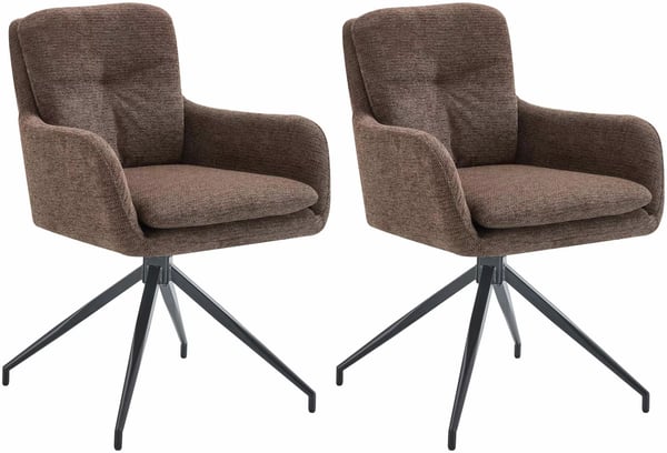 Sæt med 2 Pickett brune stofspisebordsstole med matsorte metalben og drejefunktion