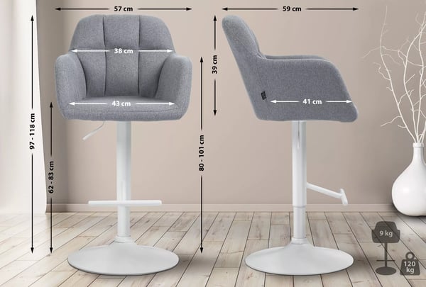 Natoma grå stof barstol med justerbar højde og drejefunktion