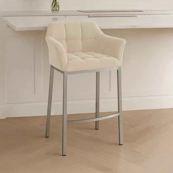 Damaso Barstol | Fløjlsbetræk i Creme | Metal 4-bensstel | Rustfrit Stålhylde | 83 cm Sædehøjde | Maks. Belastning 240 kg